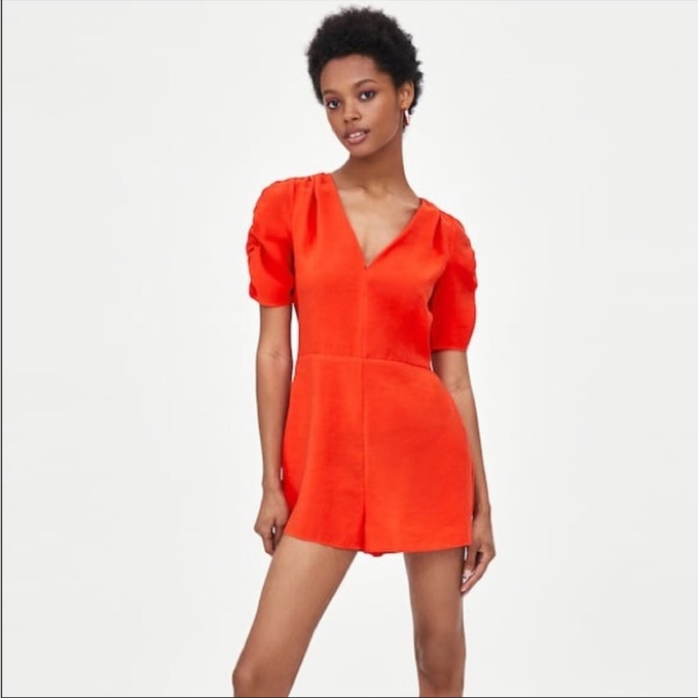 ZARA nwt orange red short jumpsuit romper size xs